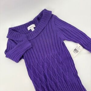 Amy Byer Girls Small Purple Cable Knit Off Shoulder Sweater Dress Tunic Top‎